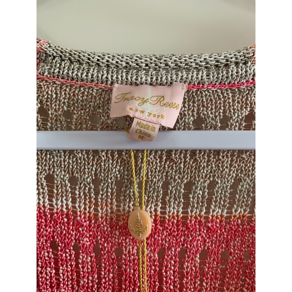 Tracy Reese Crochet Button Front Beach Cardigan, Pink, Medium - Picture 3 of 5